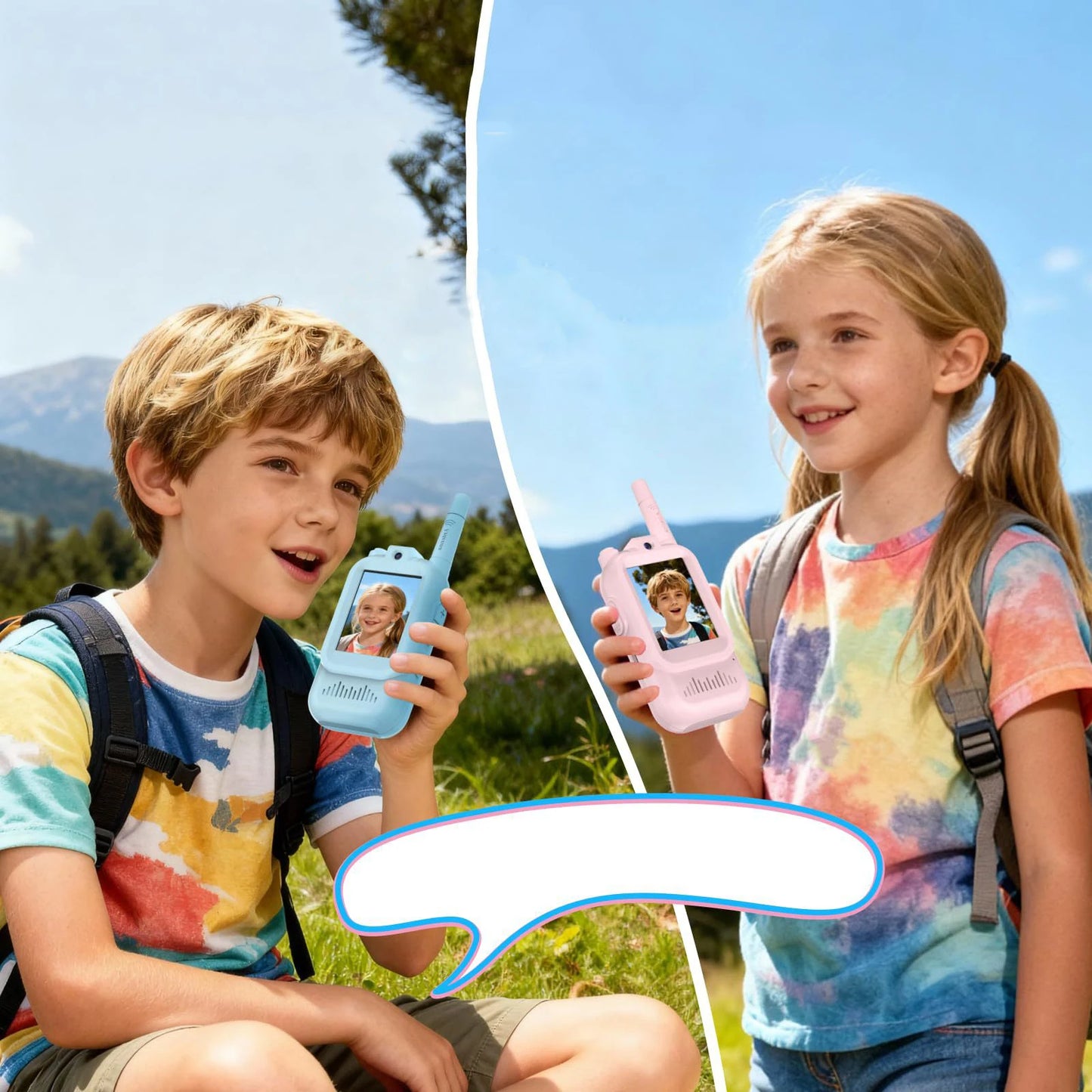 2 Pack Video Walkie Talkies for Kids Rechargeable Toddler Toys for Indoor Camping Travel Birthday Gfits for Kids Ages 3-12