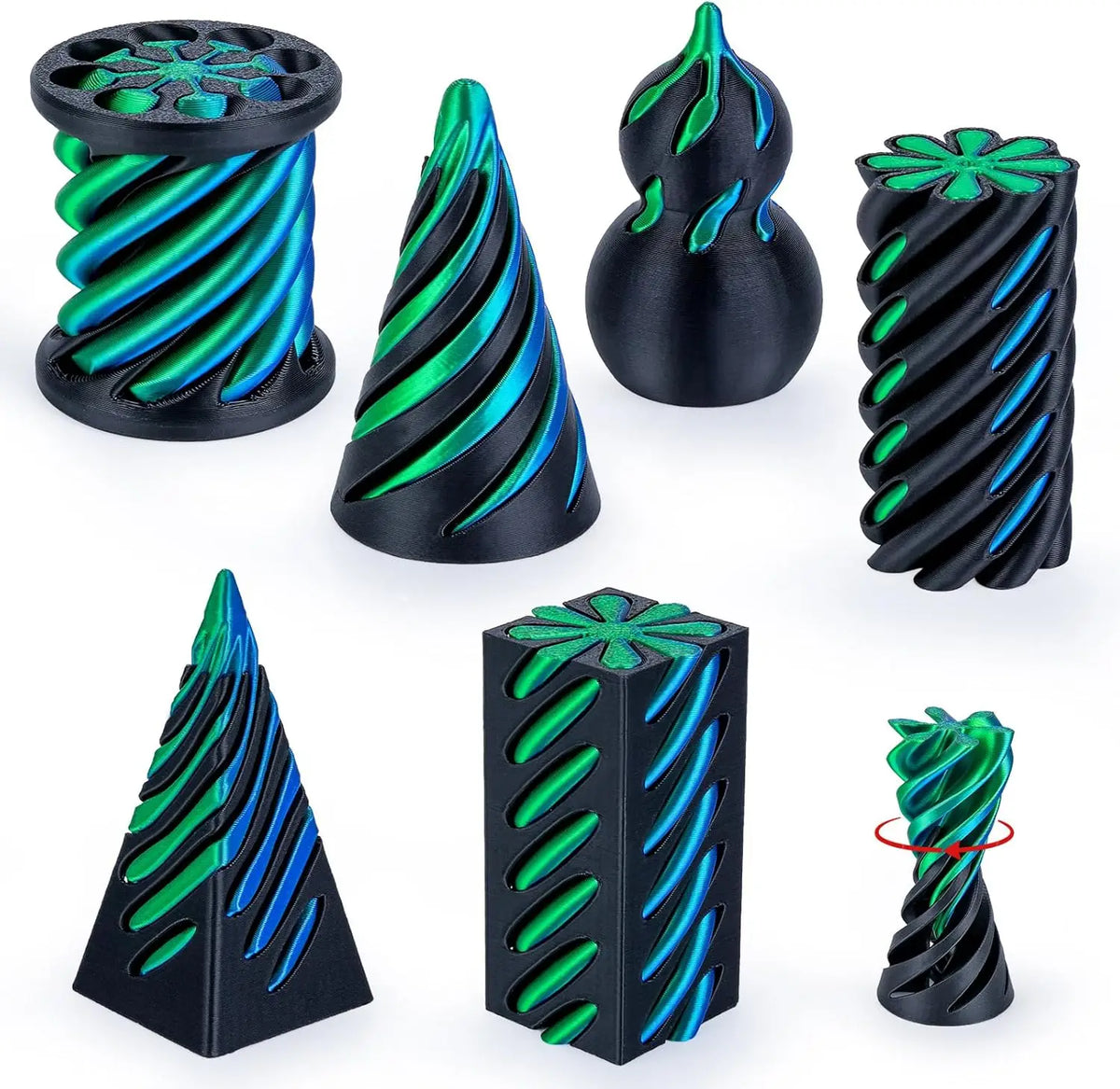 6 Pack Spiral Cone Fidget Toys 3D Printed Impossible Passthrough Pyramid Pillar Gourd Helix Screw Toys for Anxiety Relaxing