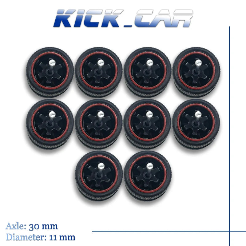 1/64 Wheels with Fixed Black Rubber Tires Six Spoke for Toy Model Diecast Cars Refitting Parts for MINIGT (5 Sets for 5 Cars)