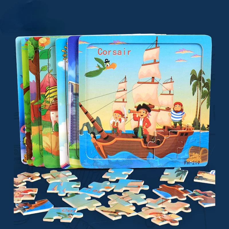 New 20 Piece Wooden 3d Puzzle Cartoon Animal Vehicle Jigsaw Puzzle Montessori Educational Toys For Kids 3-6 Years Old