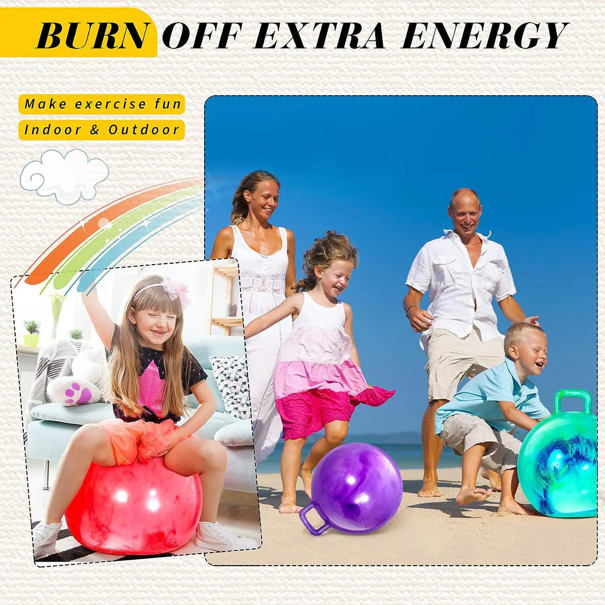 18" Hopper Ball with Handle Bouncing Ball Marble Bouncy Balls Hopping Toys Inflatable Hop Ball Jumping Ball for Boys Girls