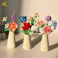 HUIQIBAO MOC Eternal Flower Bouquet with pot Micro Building Block Sunflower Rose Mini Model Brick Toy home Desk Decoration
