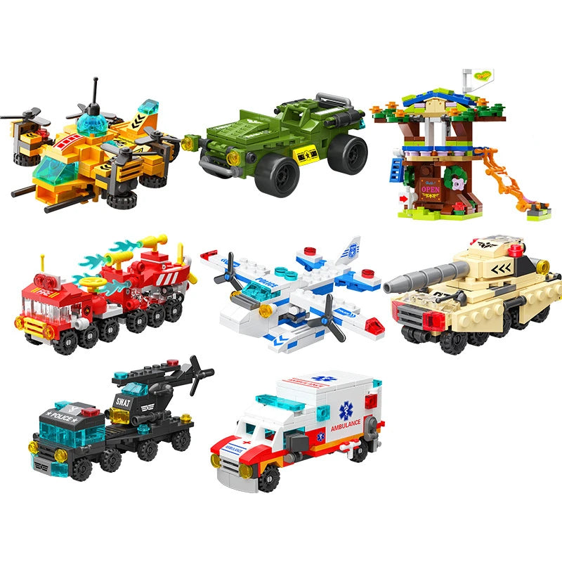 NEW Engineering Cement Mixer Engine Mini Loader Truck Special Police Car Classic Model Building Blocks Sets Bricks Toy City