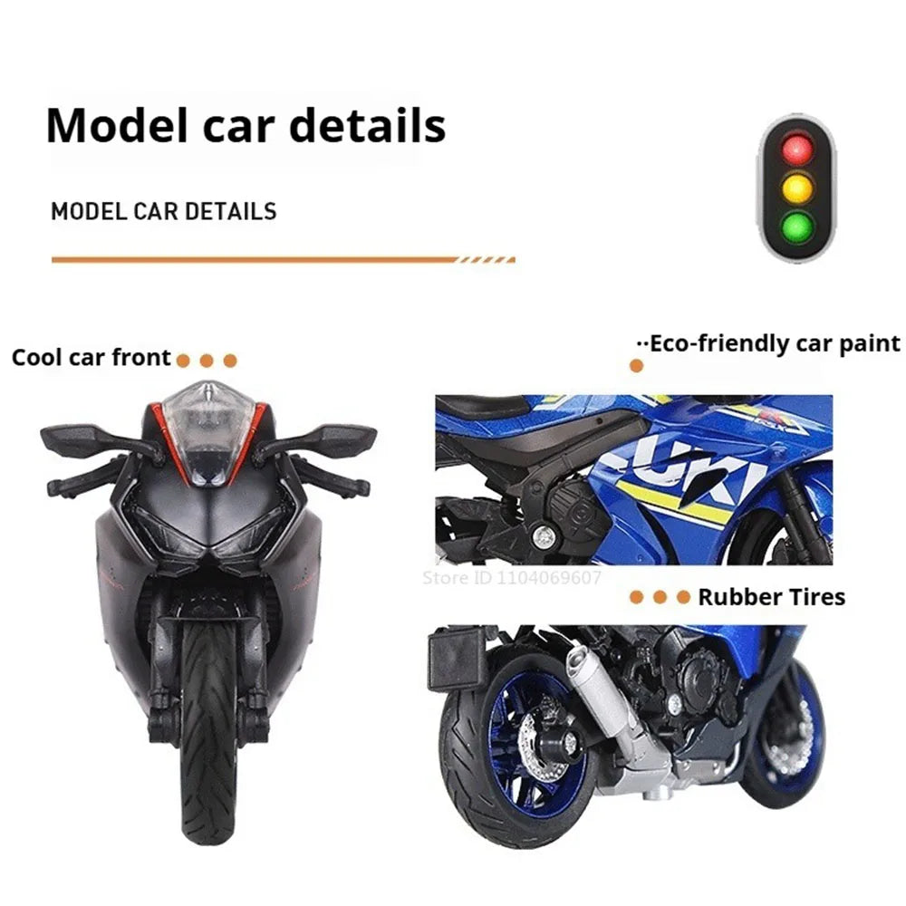 1:18 Hayabusa R1 GSX1000R CBR1000RR Miniature Motorcycle Toy Models Alloy Diecast Shock Absorption Front Wheel Steering Gifts