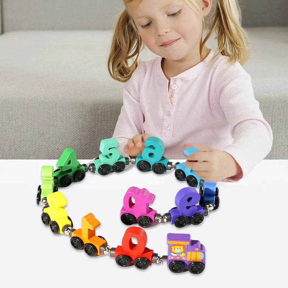 12pcs Wooden Magnetic Number Train Toy 0-10 Numbers Colorful Building Blocks Educational  Cognitive Puzzle Toys