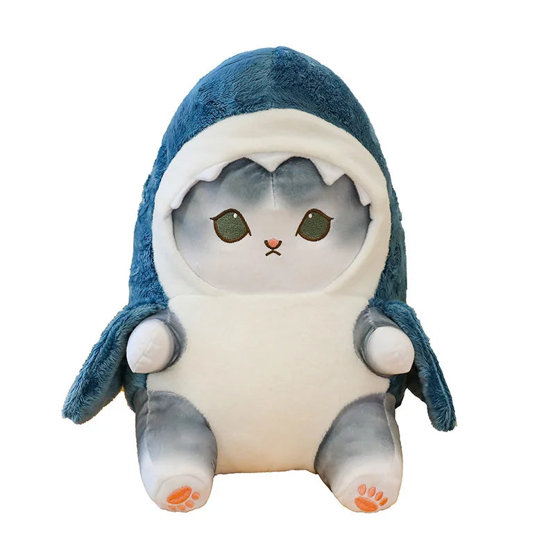 Kawaii Shark Cat Doll Childrens Shark Plush Toy Cushion Kitten Cartoon Body Pillow Sofa Pillow Birthday Gift for Men and Women