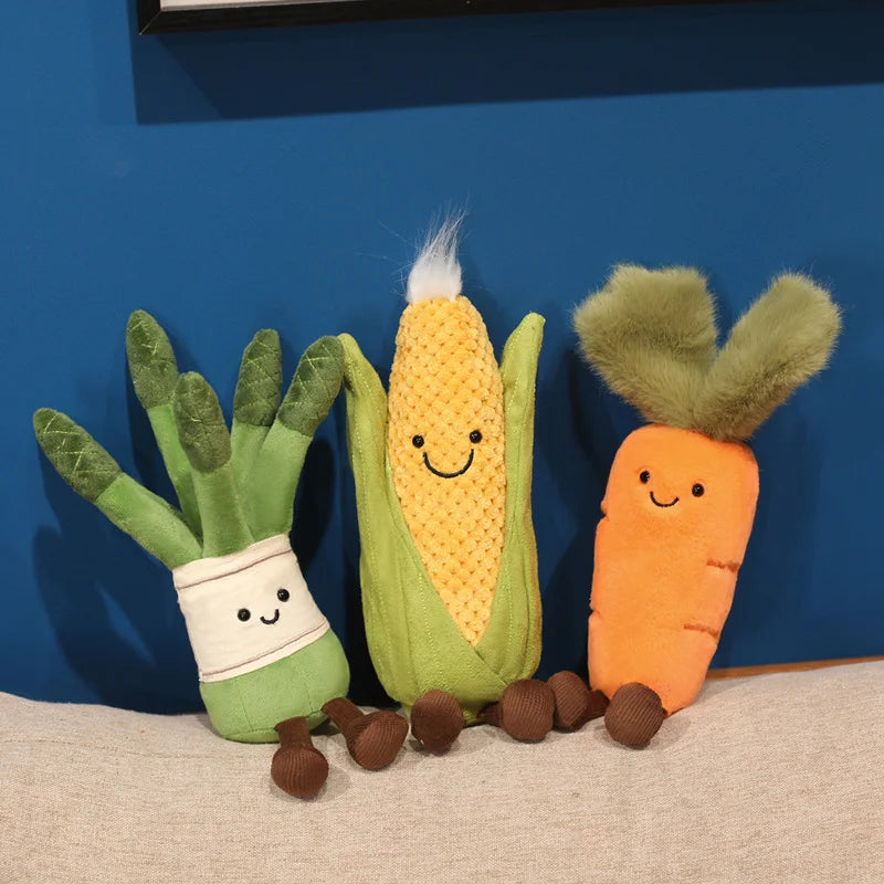 Stuffed Humanoid Vegetable Plush Pillow Smiling Corn Carrot Asparagus Doll with Legs Decor Prop Gift