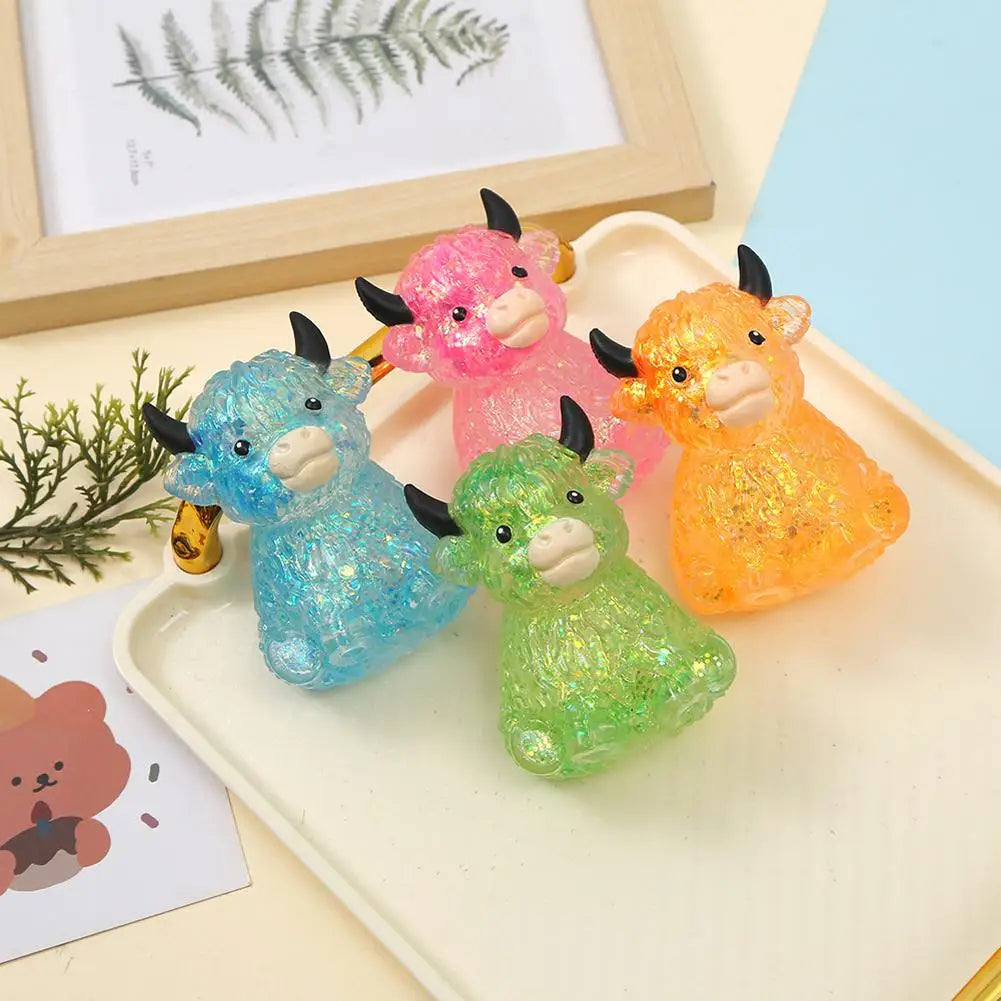 Glitter Highland Cow Toy, Cute Fidget Stress Relief Toy, Soft Animal Toy   Anti-Anxiety Sensory Toy for ADHD