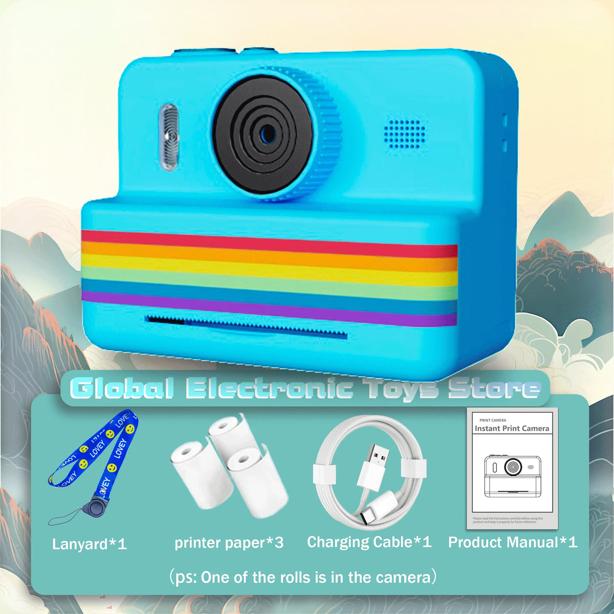 2.8 Inch HD Digital Video Camera for Kids - Large Screen Instant Print Toy Camera Outdoor Zero Ink Portable Print Camera