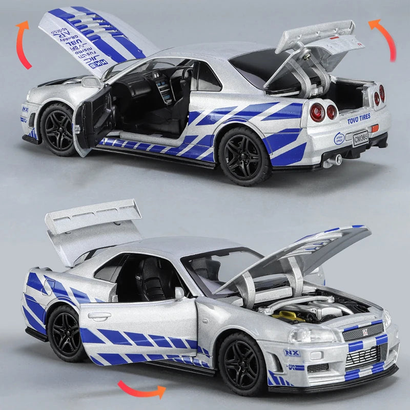 1:32 GTR R34 SKYLINE Fast Alloy Simulation Car Model Diecasts & Toy Vehicles And Furious Cars Decoration Toys gift for collectio