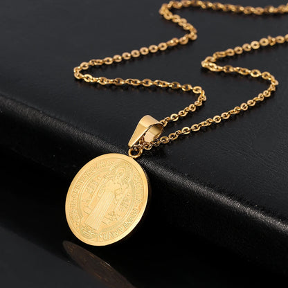 Catholic Saint Benedict Medallion Pendant Necklace Stainless Steel San Benito Collares Choker Women Men