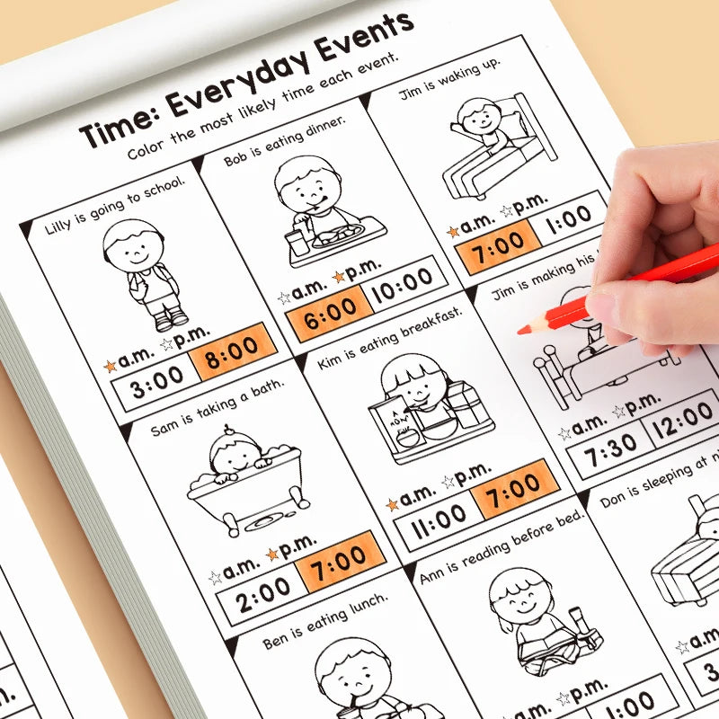 Interactive Game Book 32 Page Telling Time Exercise Time Cognition Toy Book About Time Fun Time Game Drawing Learning Book