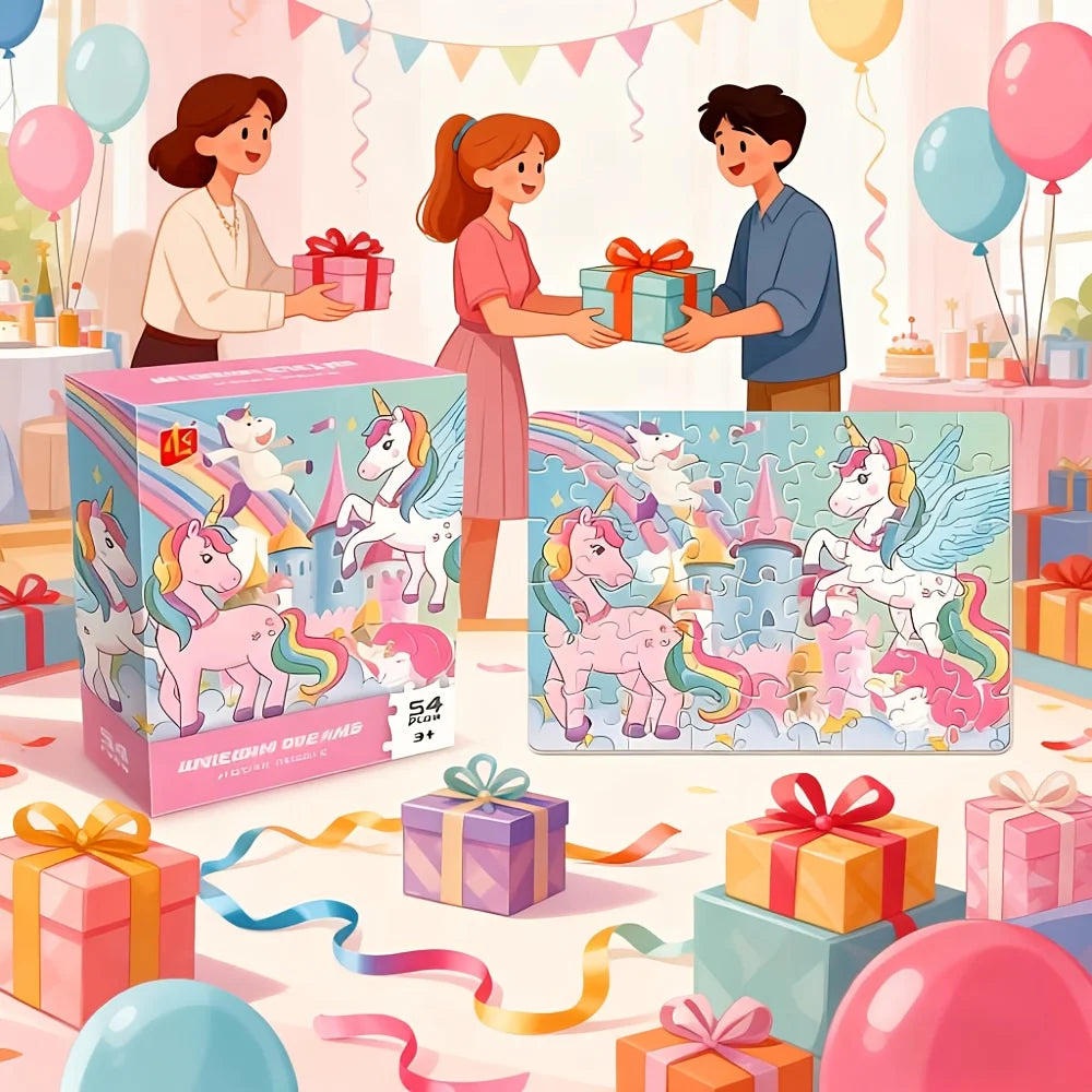 Unicorn Jigsaw Puzzle 54 Pieces, Cartoon Animal Puzzle Toy, Educational Puzzle for Kids, Cute Birthday Gift