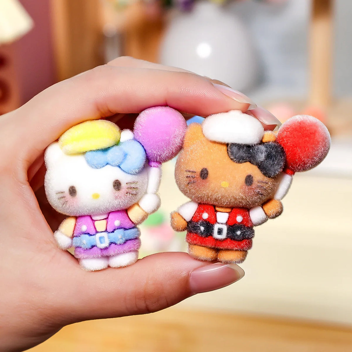 Kwaii Flocking Kitty Mini Figurine Little Kitty Doll Car Office Deskop Decoration Crafts Accessories Small Gifts