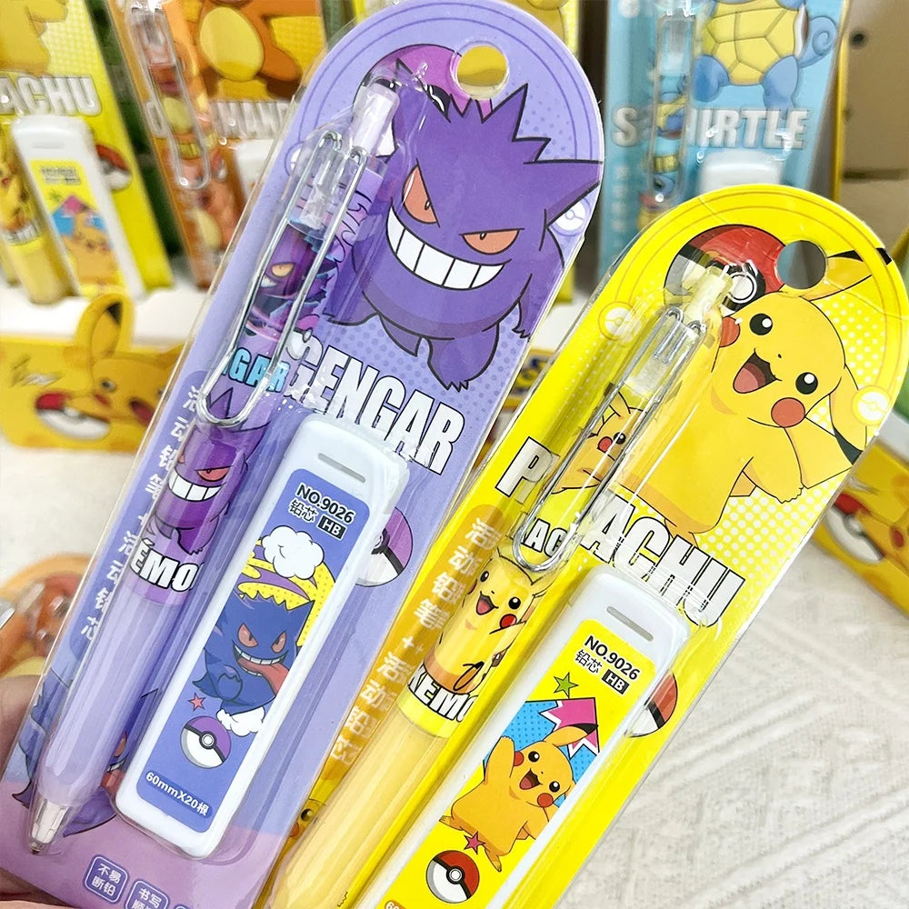 Pokemon Pikachu Mechanical Pencil Set Cartoon Squirtle Psyduck 0.5Mm Drawing Pencils School Office Study Stationery Gifts