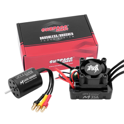 Surpass Hobby 2430 5800KV Brushless Motor with 35A Waterproof ESC Combo, Sensorless Motor ESC Upgrade for 1/18 1/16 1/14 RC Cars & Trucks