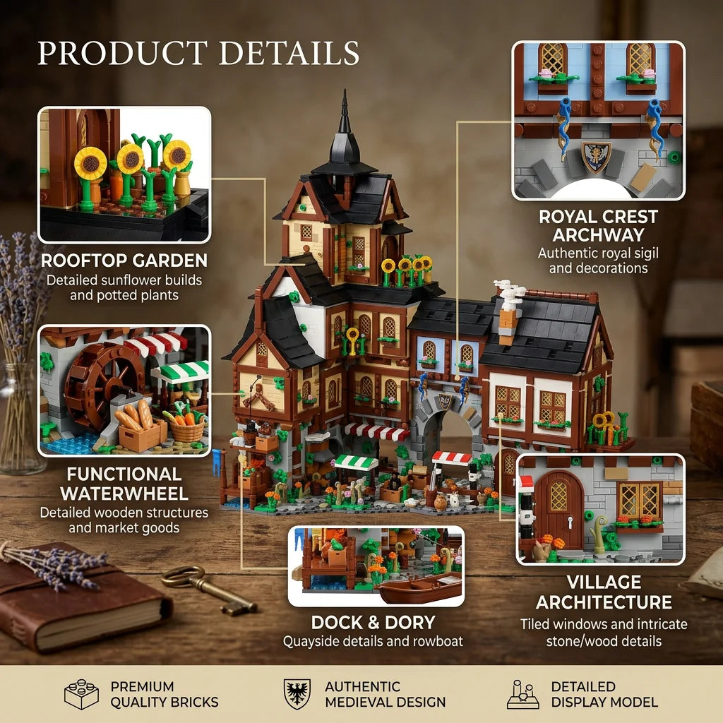 3867PCS Medieval Towns Buildings Blocks Street View Village Architecture Model Collect Display Assembly Toys Gift for Kid Adult
