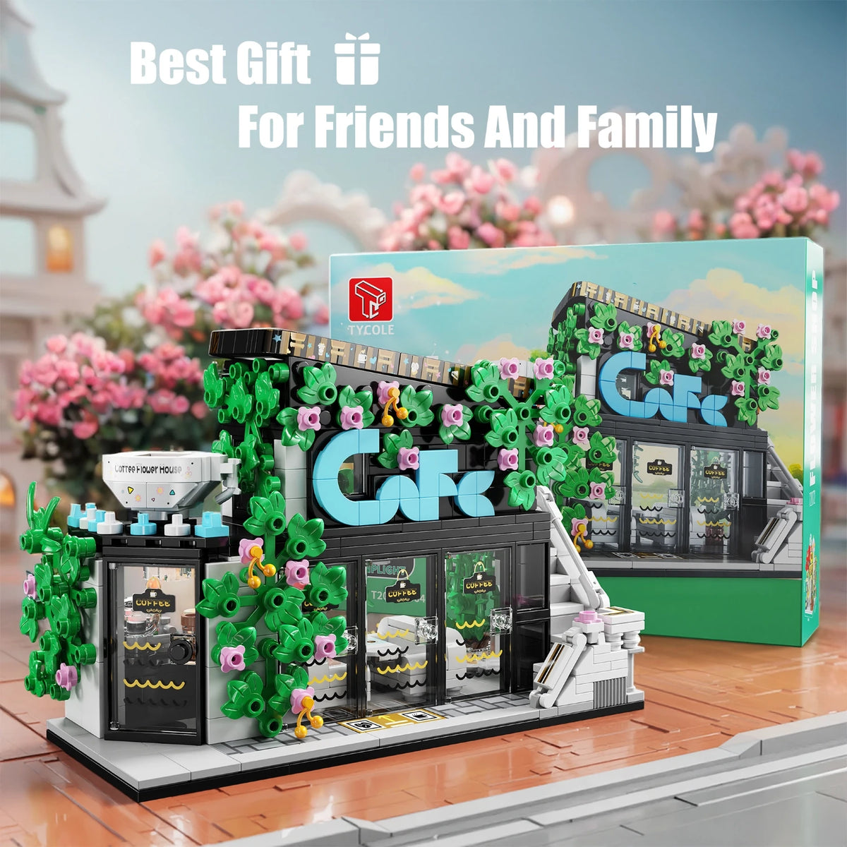 572PCS Building Blocks Toy For Kids City Street View Coffee Flower House Model Big Size Particles Bricks 3D Puzzle Educational T