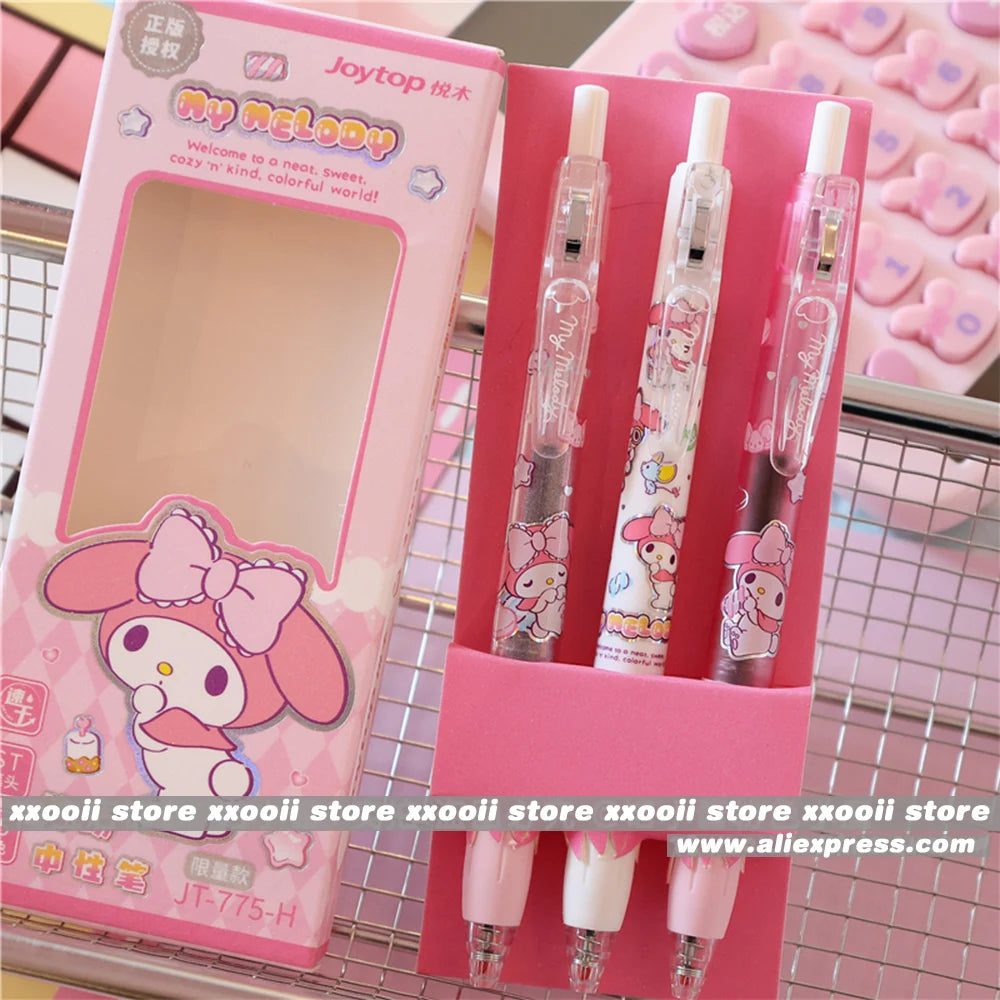 3Pcs Genuine Sanrio Hello Kitty 0.5MM Gel Pens Kawaii  Cinnamoroll Kuromi Black Pen Student Stationery Supplies School Gifts