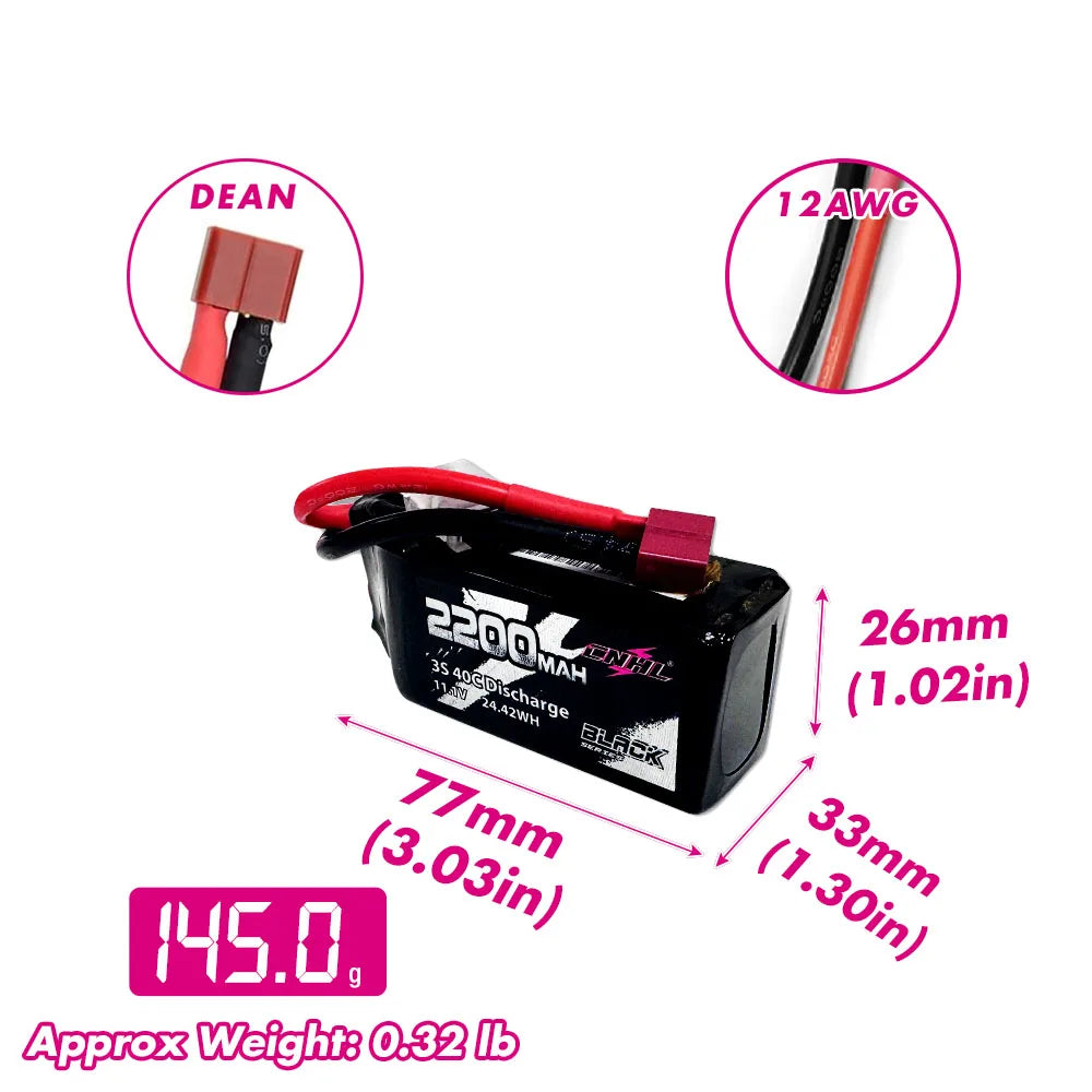 2pcs CNHL 3S Lipo Battery 40C 2200 mAh 11.1 V Short with Deans T XT60 Plug for RC Car Drone Aircraft Quadcopter Helicopter FPV