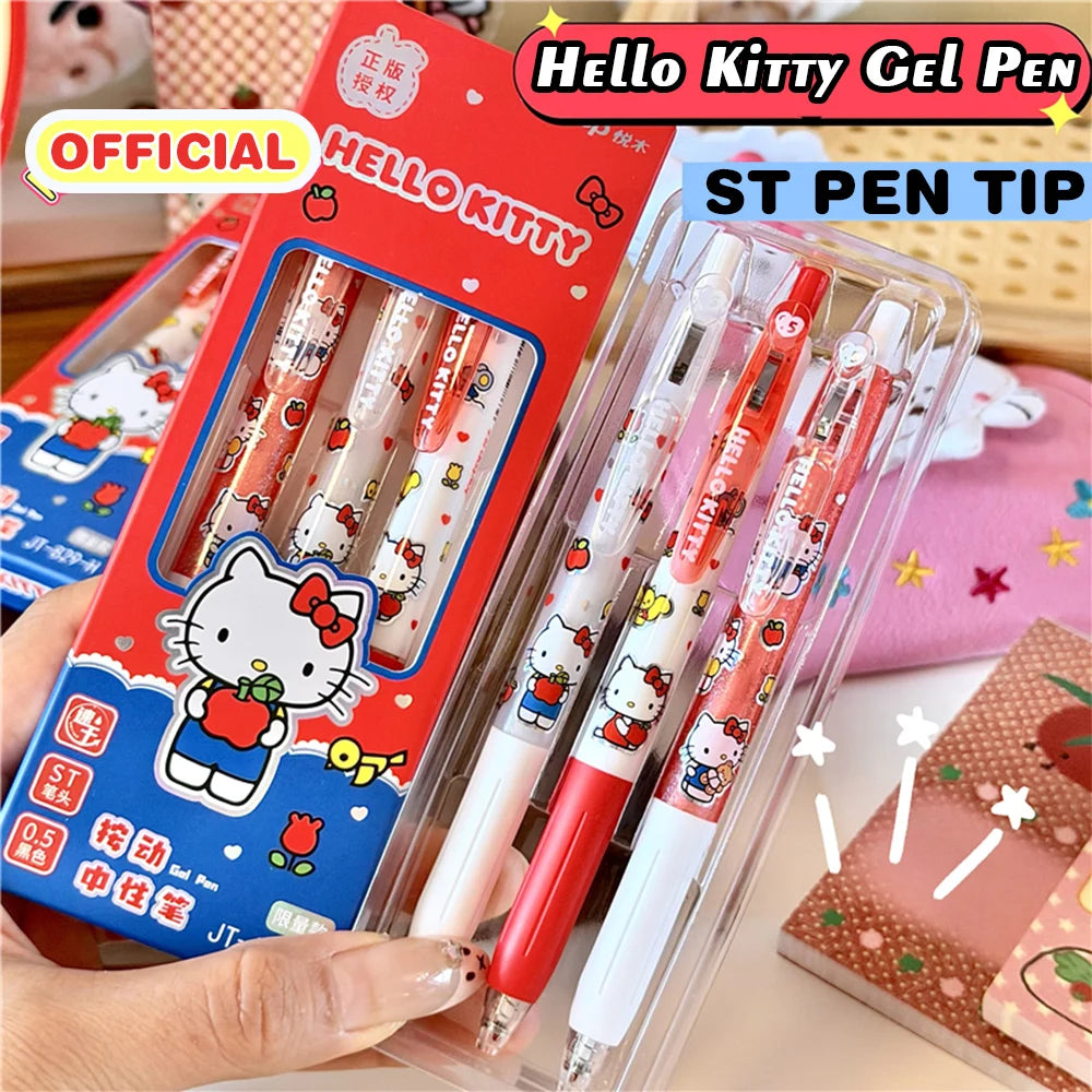 3Pcs Genuine Sanrio Hello Kitty 0.5MM Gel Pens Kawaii  Cinnamoroll Kuromi Black Pen Student Stationery Supplies School Gifts