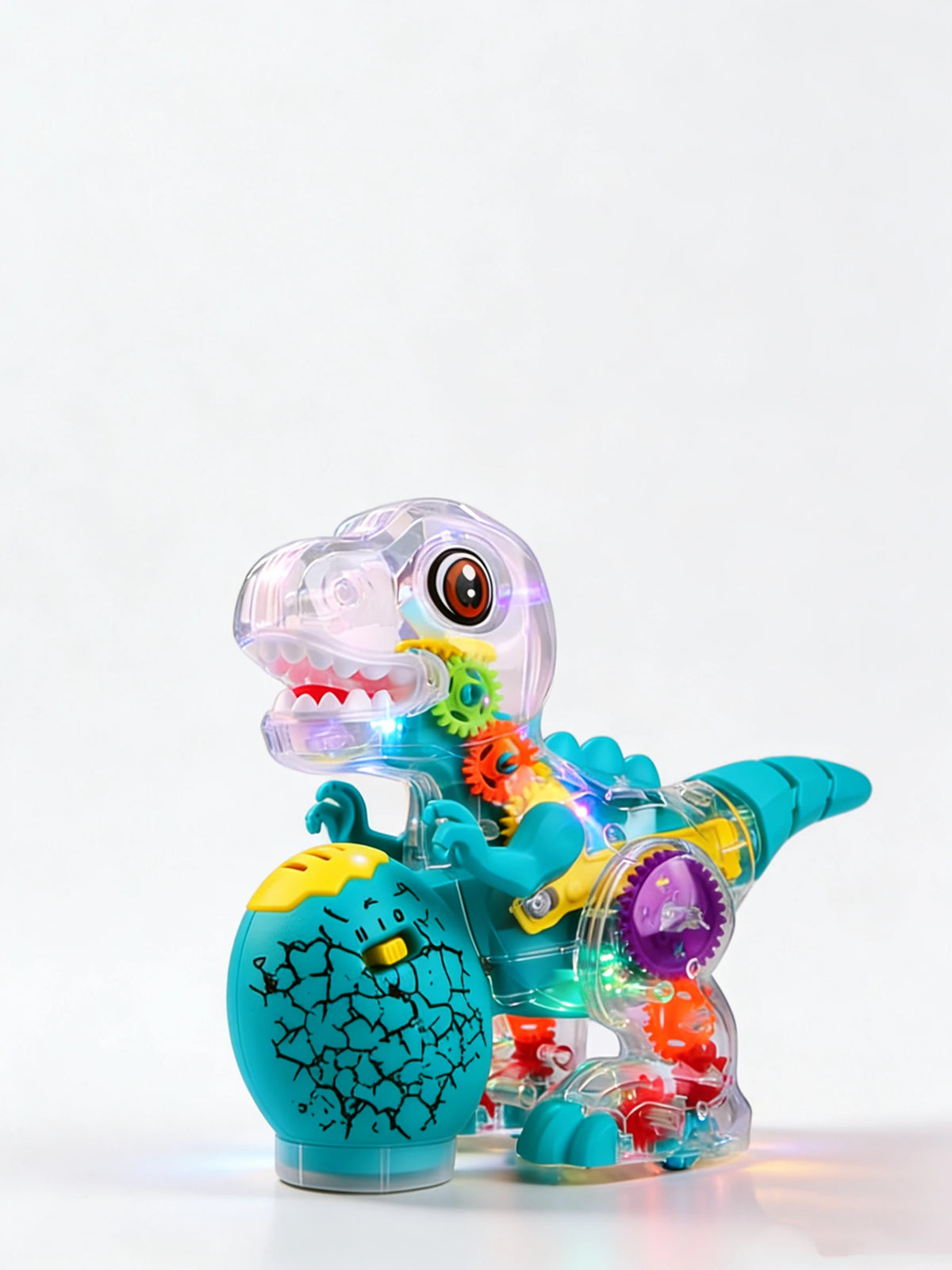 Electric Dinosaur Toy Car for Kids Robot Pet Universal Wheel Bump and Go Swing Toy Transparent Gear with Lights and Music