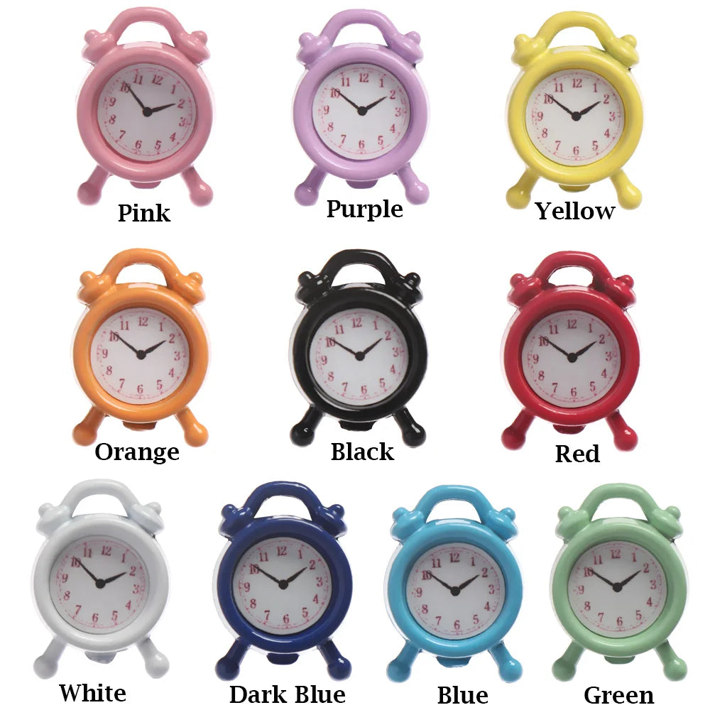 1Pc 1:12 Scale Alarm Clock Doll Kitchen Living Room Miniature Dollhouse Mini Home Decoration Toy Metal Candy Color Doll Clocks