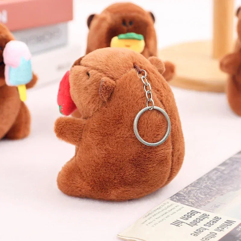 Cute 12cm Plush Capybara Keychain Snot Pulling Charm Cartoon Stuffed Animal School Bag Pendant Gift For Kids Adults