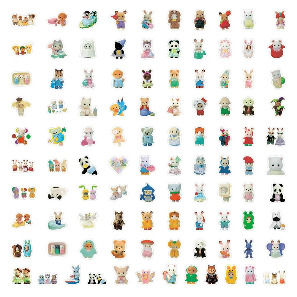 100/200pcs Kawaii Calico Critters Stickers Cute Laptop Scrapbook Graffiti Decals Skateboard Handheld  Aesthetic Sticker Toys