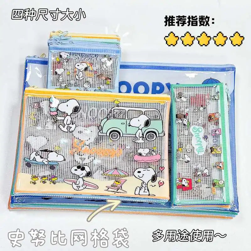 4pcs Snoopy Clear Plastic Zipper File Folder Cartoon A4/A5/B5 Water Resistant Document Pouch Office Supplies Document Protectors