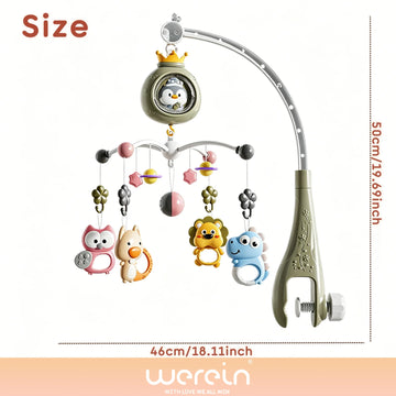 Werein Baby Crib Mobile with Remote Control Projection Musical Bed Bell Soft Night Light Lullaby Rotating Hanging Toy