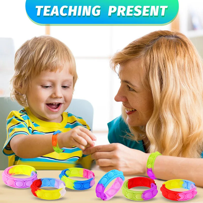 Push Pop Bubble Sensory Bracelet Fidget Toy for Kids Stress Reliever Classroom Reward Party Favors Children's Gift Pop Bracelet