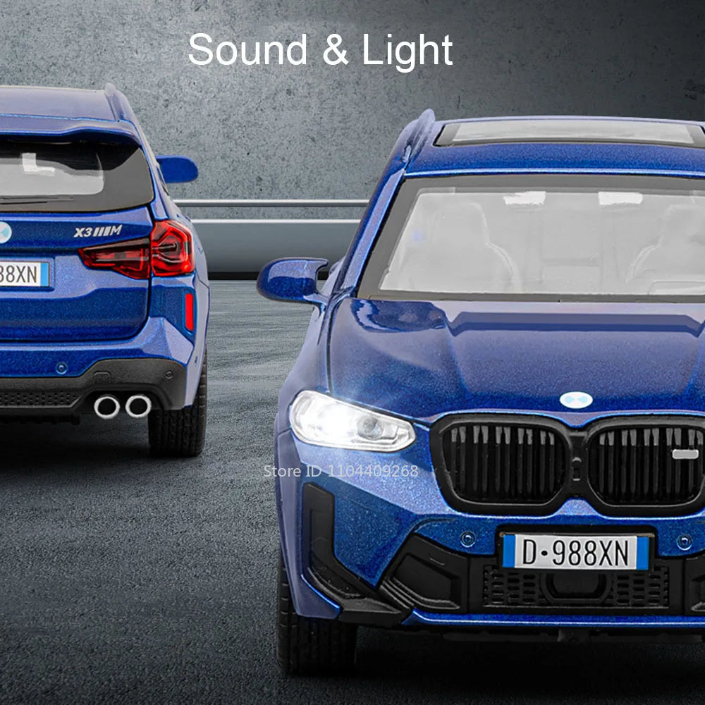 1:32 X3M 320i Toy Sports Car Model Pull Back Sound Light Doors Opened Alloy Diecast Miniature Vehicle Models Ornaments Gifts