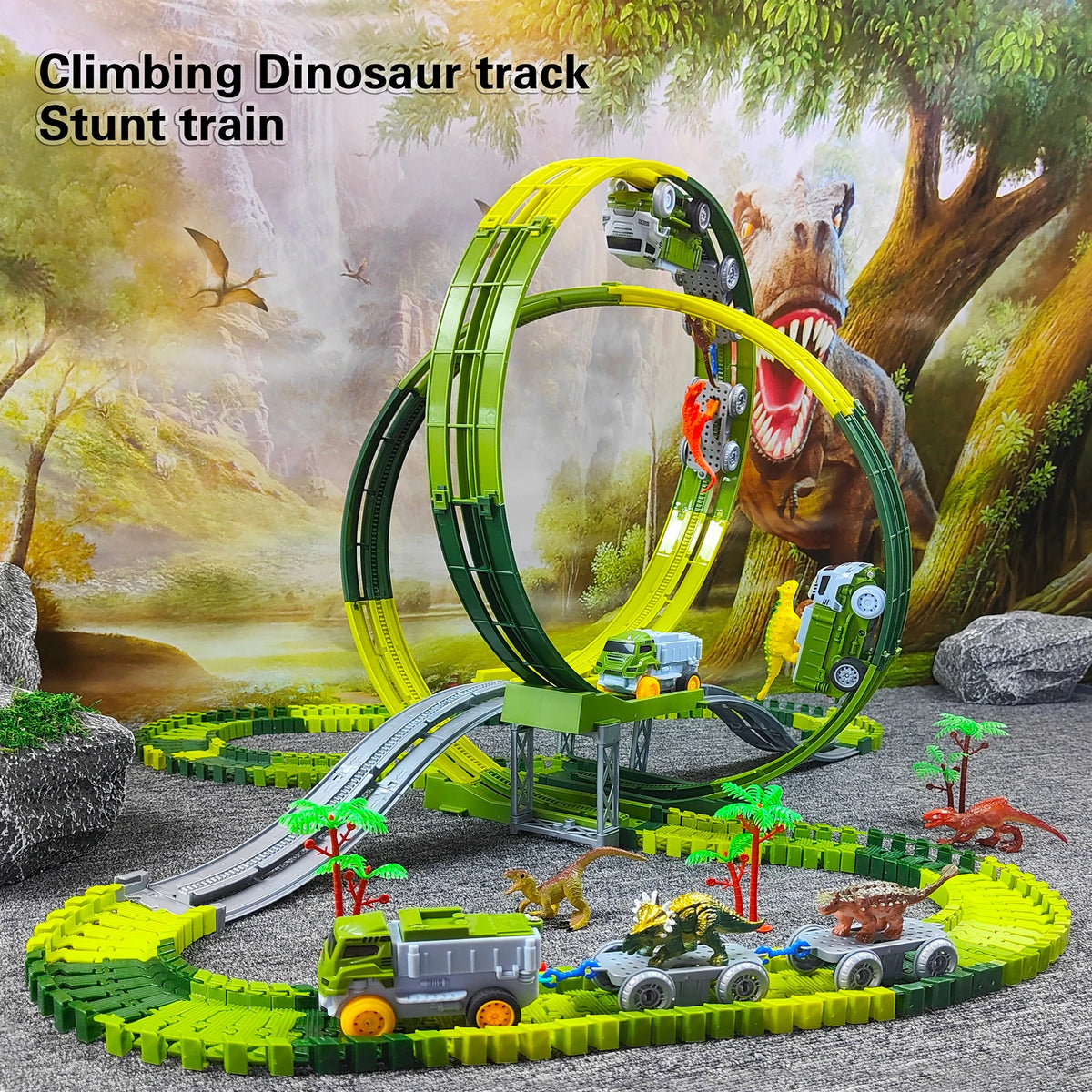 Magic Climbing Track Train Dinosaur World Road Race Flexible Track Car for Boys And Girls Aged 3-6 Birthday Gift