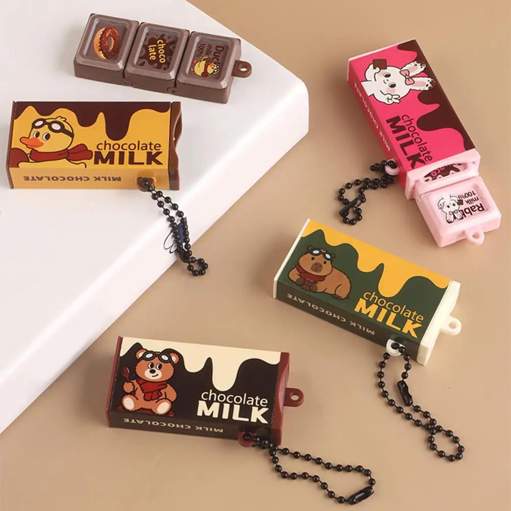 Mini Simulated Milk Chocolate Fidget Toy Bendable Snap Stress Relief Keychain Pendant Creative Gifts