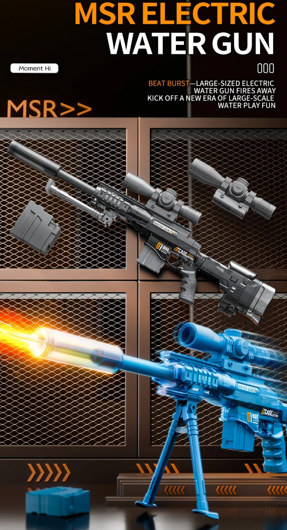Full Auto Electric Water Gun Toy with Flashing Light Rapid-Fire Motorized Blaster for Summer Outdoor Fun & Kids Play Game