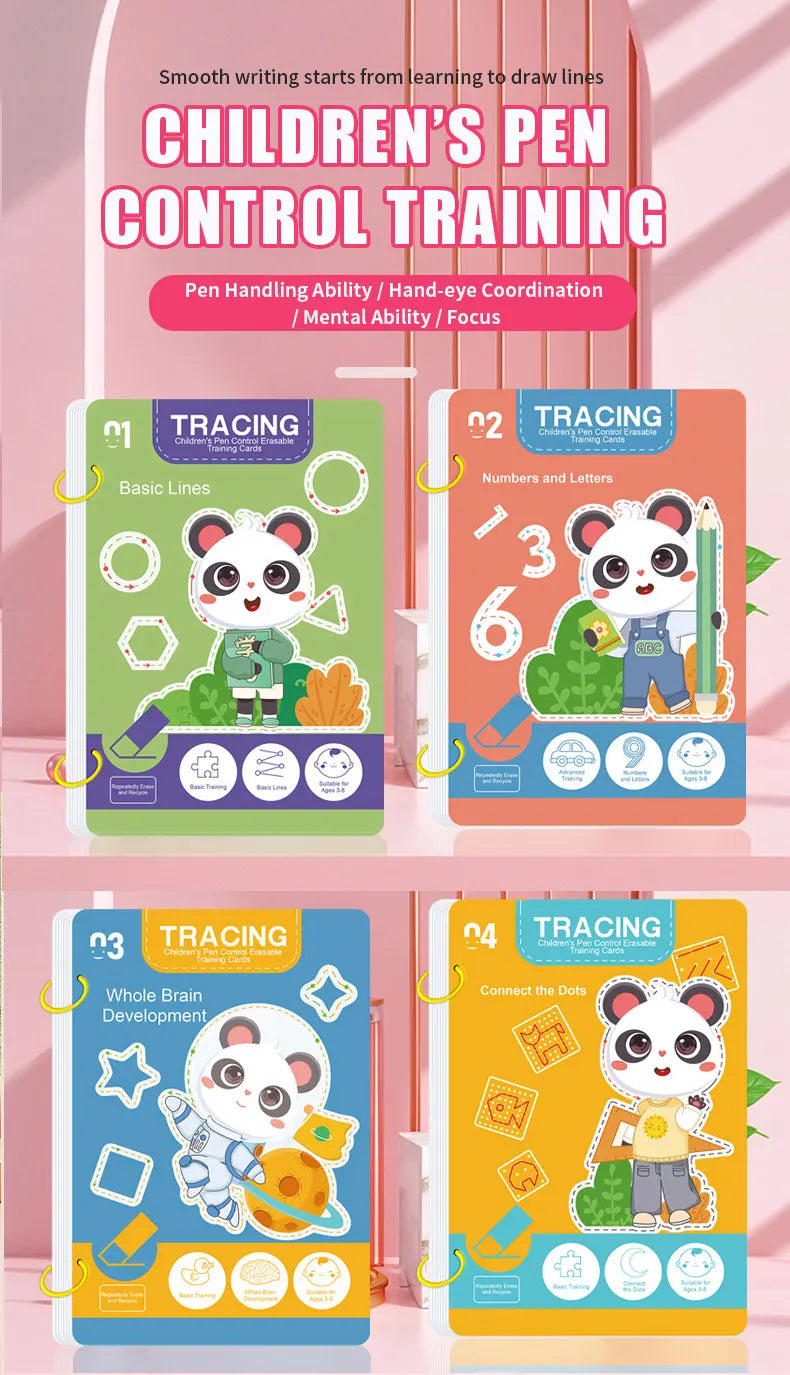 34-Page Reusable Magic Tracing Workbook, Educational Drawing and Pen Control Training, Includes Pen and Eraser, Essential for Learning, Classroom Education, Birthday, Christmas, Easter Gift