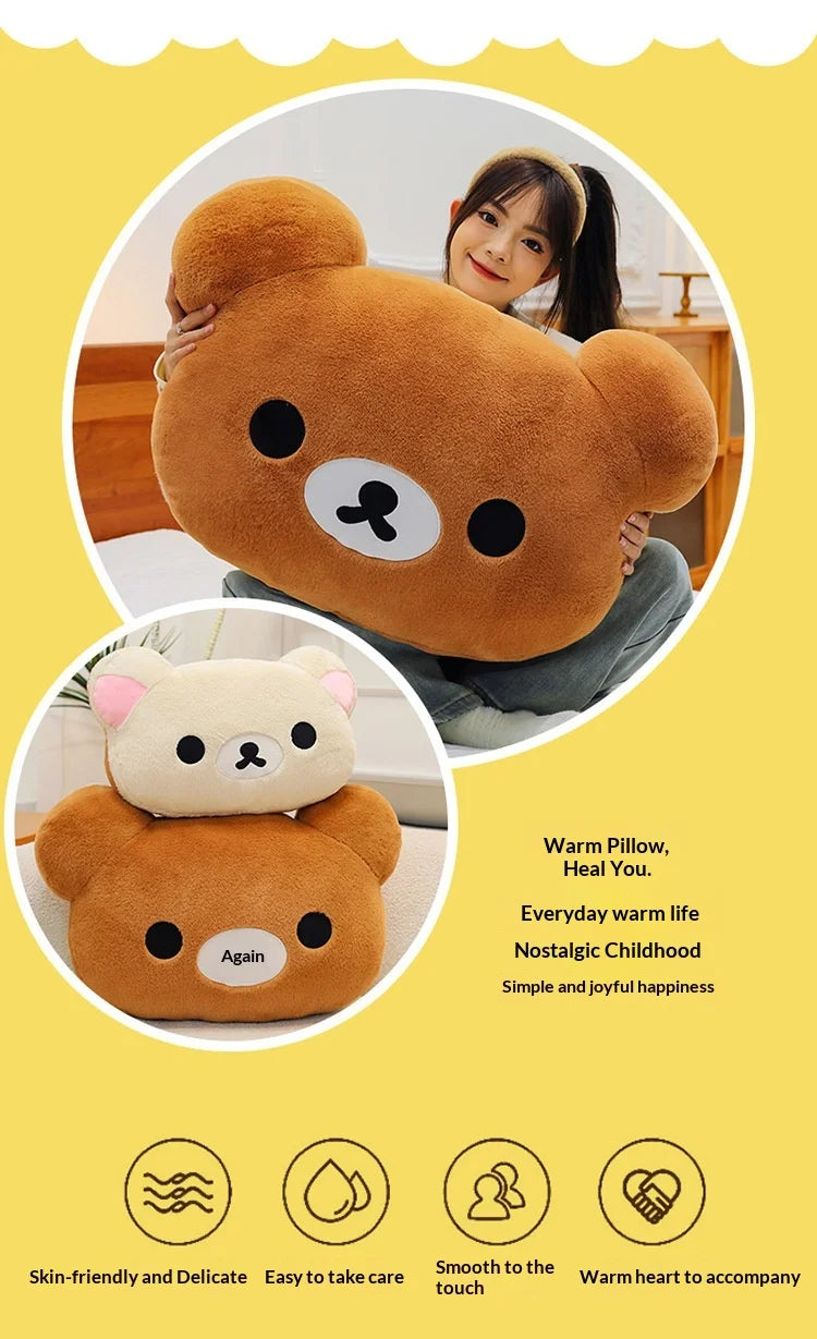 Cute Rilakkuma Big Head Plush Pillow Large Size Soft Stuffed Toy Cushion Bedroom Sofa Decor Unisex Birthday Gift For Adult