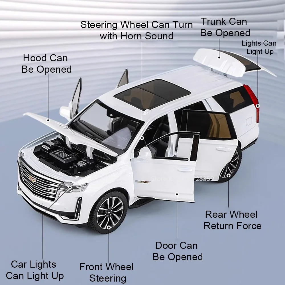 1:24 Escalade Prado Miniature Model Toy Cars Alloy Diecast Sound Light Doors Opened Pull Back Simulation Models for Boys Gifts