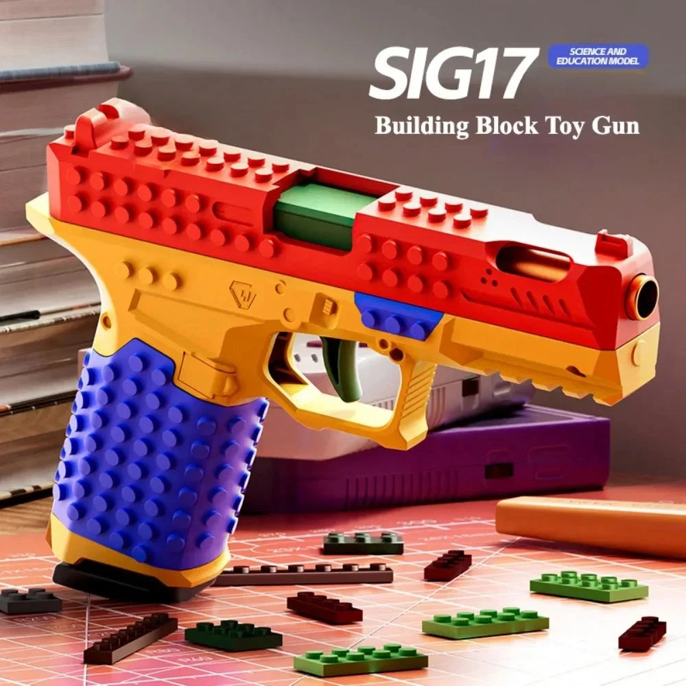 Continuous Firing Building Block Toy Gun Shell Throwing  Airsoft Blowback Empty Hanging Pistol Outdoor CS Weapon for Boys Adult