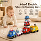 Hotfree 4 in 1 Montessori Toy Cars Set - Stacking Nesting Magnetic Following Toddler Toys 1-2, Sensory Toys with Lights, Music & Cars Toys, STEM Educational Toy, Baby Toys Christmas Birthday Gifts for KIds Boys Girls