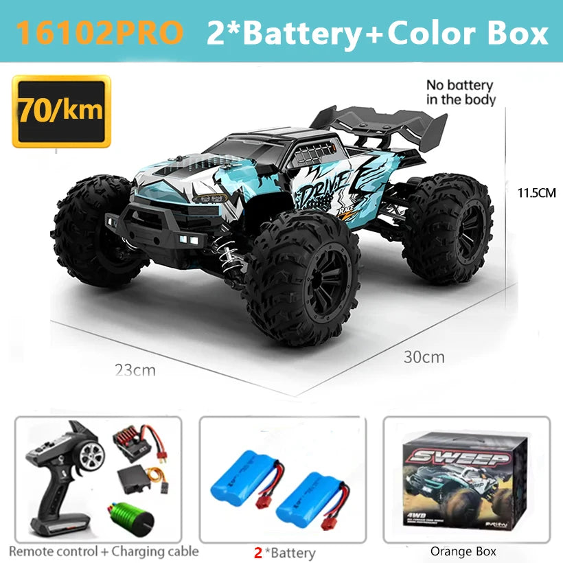 SCY 1:16 4WD RC Car 70KM/H Or 50KM/H With LED Light 2.4G Remote Control Cars High Speed Drift Monster 4x4 Truck for Children Gif