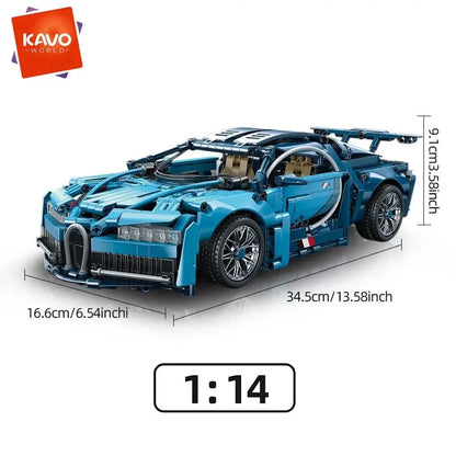 KAVOWORLD 1144PCS 1:14 Scale Blue Racing Building Block Toys Blue Supercar Building Kit Collectible Sports Car Model with Adjustable Scissor Doors & Rear Wing STEM Construction Toy for Teens 14+ Home Office Desk Decor Display