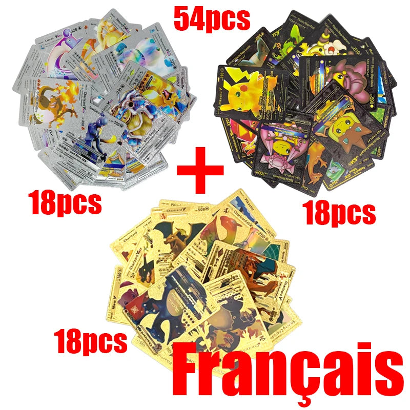 81-15Pcs Pokemon Cards Gold Silver Vmax GX Card Collection Battle Trainer Card Spanish English French Child Toys Christmas Gifts