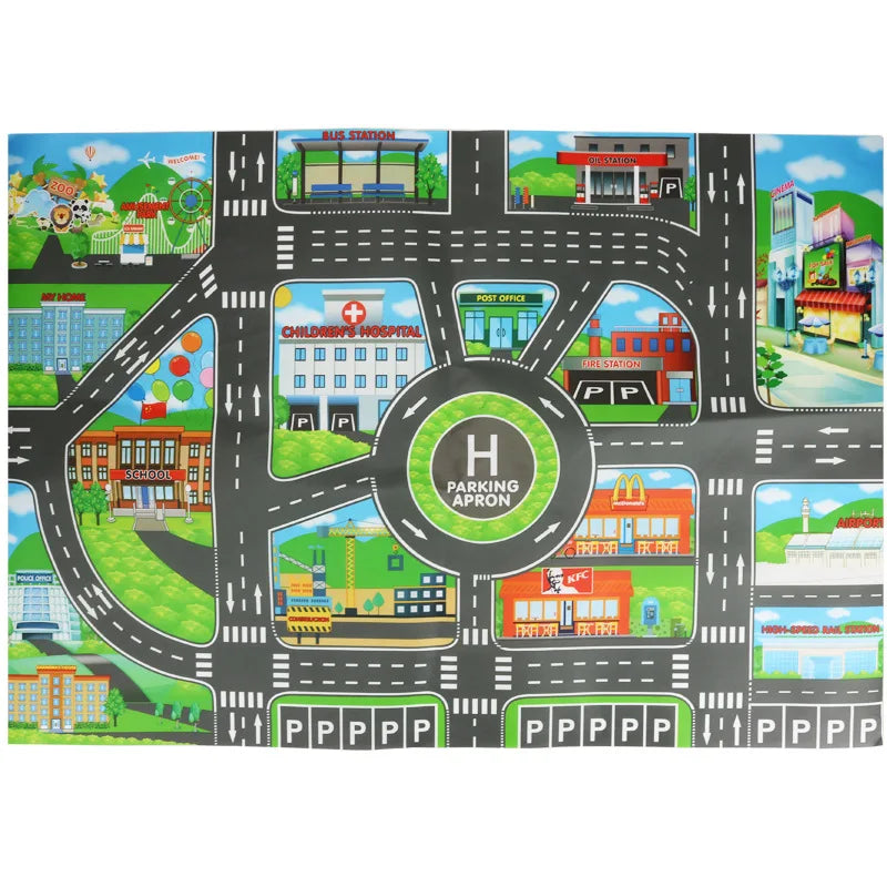 130*100cm Road Mat Children Traffic Car Map 83*58cm Educational Toy Road Plastic Carpet Playmat For Mats City Kids Toys Games
