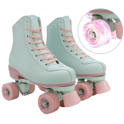 Size 36-41 Flashing Double-Row Roller Skate Shoes For Women Men Outdoor Skating Beginner Kids 4 Wheels Skates Boys Girls Quad Sneakers Gift