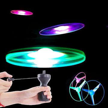 Luminous Flying Disc Propeller Toys LED Lighting Pull String Flying UFO Toy Spinning Top Outdoor Game Sports Toy Gift
