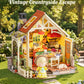 Rolife DIY Miniature House Kit 438-piece Sunlit Farmhouse Kitchen Wooden Dollhouse 3D Puzzle Tiny House Model Building Kit with LED Light Home Decor Gift for Adults Kids
