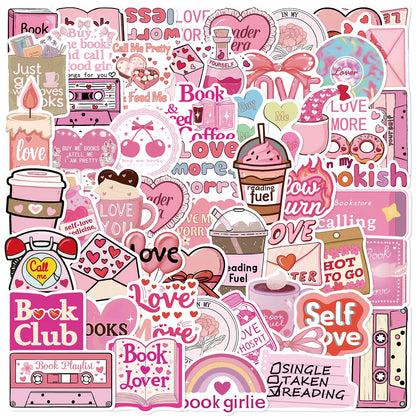 50pcs Pink Bookish Lover Inspirational Stickers Book Themed Decals for Notebooks Water Bottles Luggage Vinyl Stickers Pack