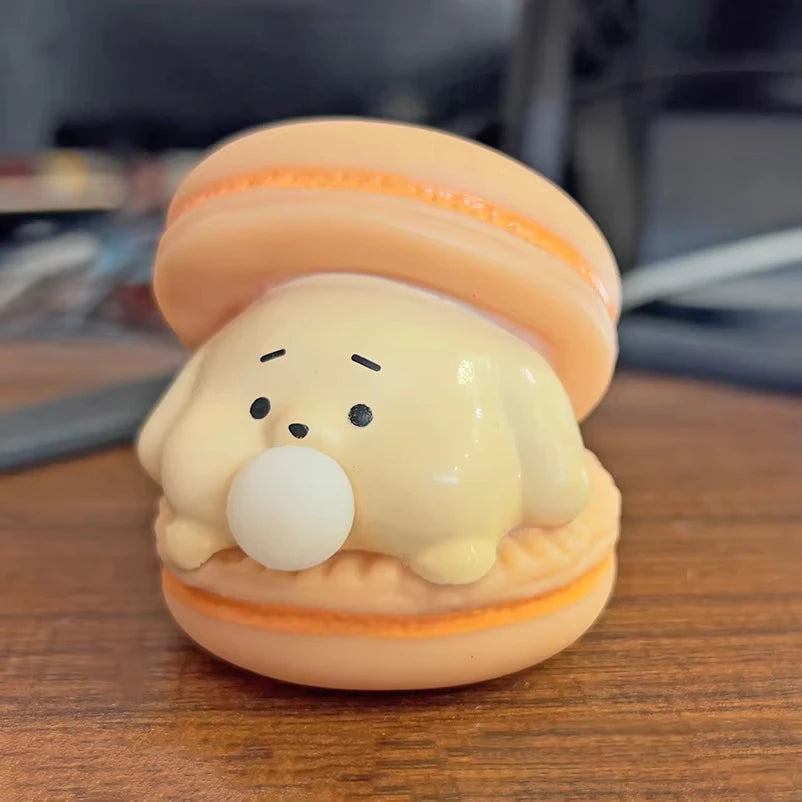 Creative Spit Bubble Burger Squishy Toy Cute Macaron Cartoon Stress Relief for Adults Office Vent Prank Desktop Decor Ornaments